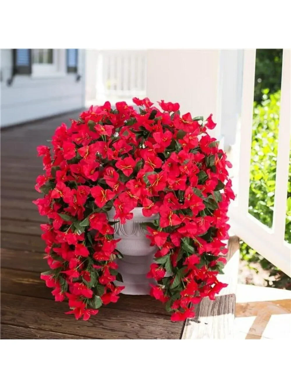 Faux Bougainvillea Flowers Outdoor Hanging UV Resistant Fake Vines Red 2 Pack